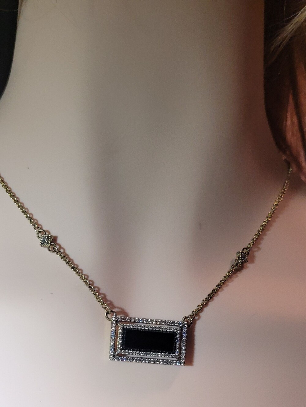 Judith Ripka Black Spinel Onyx Diamonique 14k Gold Clad Necklace. Art Deco Style - Picture 3 of 13